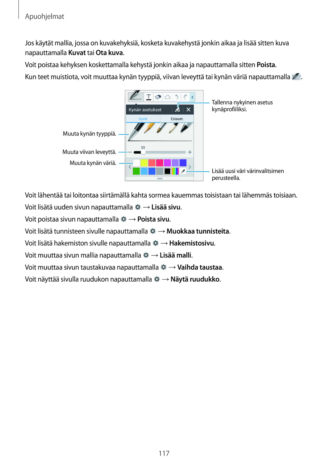 Samsung SM-N9005BDENEE, SM-N9005WDENEE, SM-N9005ZKENEE manual →Hakemistosivu, →Lisää malli, →Vaihda taustaa, →Näytä ruudukko 