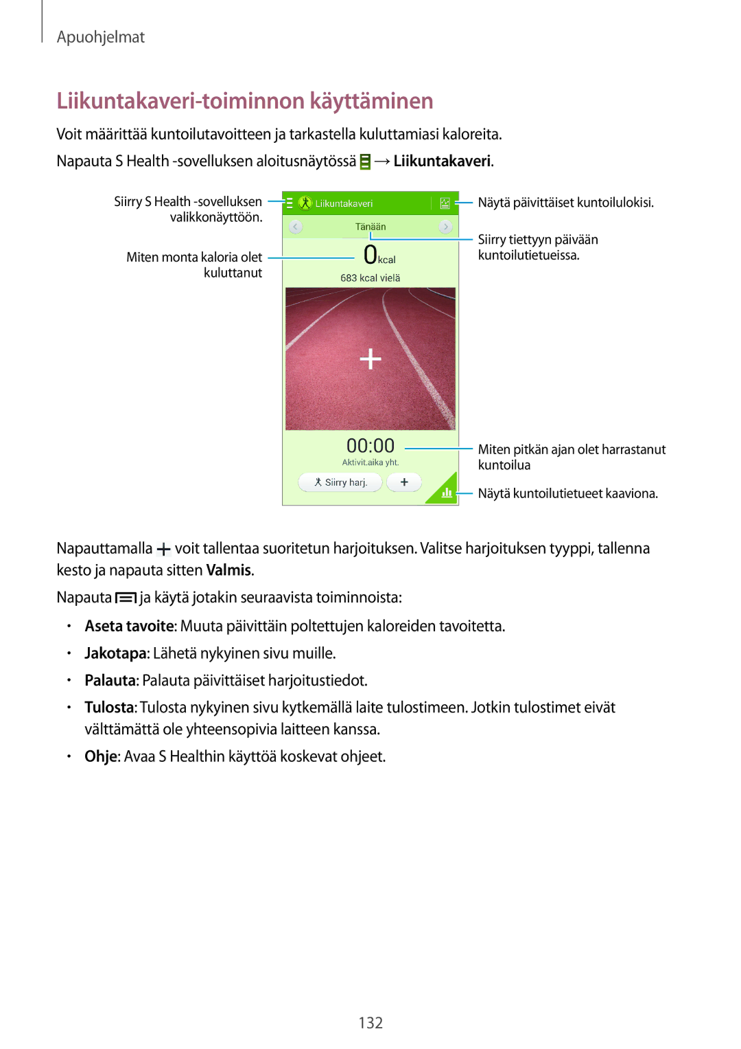 Samsung SM-N9005WDENEE, SM-N9005ZKENEE, SM-N9005ZIENEE, SM-N9005BDENEE, SM-N9005ZWENEE Liikuntakaveri-toiminnon käyttäminen 