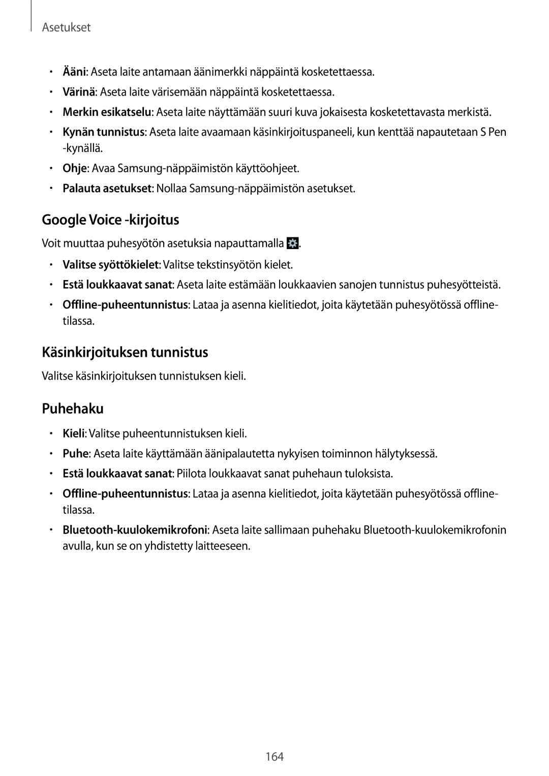 Samsung SM-N9005ZIENEE, SM-N9005WDENEE, SM-N9005ZKENEE manual Google Voice -kirjoitus, Käsinkirjoituksen tunnistus, Puhehaku 