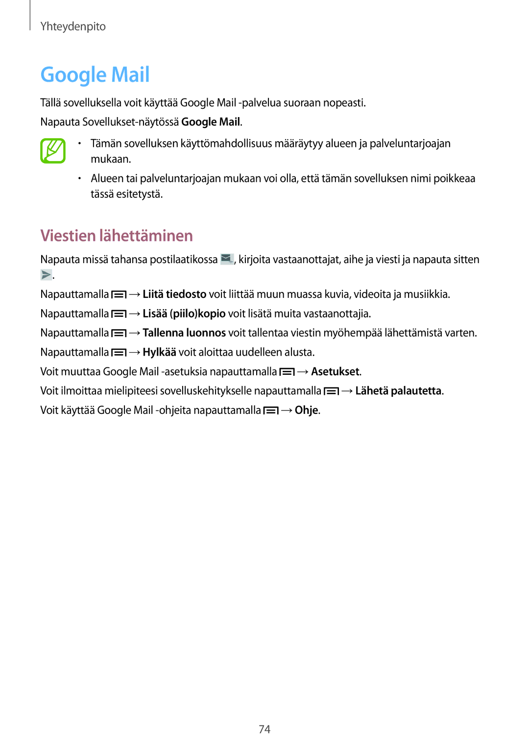 Samsung SM-N9005ZIENEE, SM-N9005WDENEE, SM-N9005ZKENEE, SM-N9005BDENEE, SM-N9005ZWENEE, SM-N9005ZRENEE manual Google Mail 