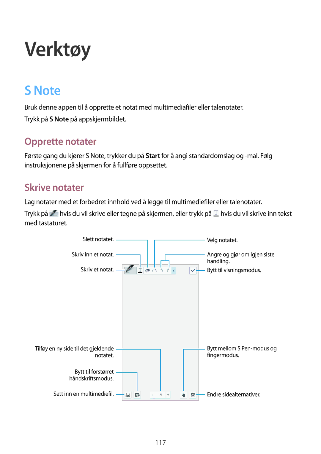 Samsung SM-N9005BDENEE, SM-N9005WDENEE, SM-N9005ZKENEE, SM-N9005ZIENEE, SM-N9005ZWENEE manual Opprette notater, Skrive notater 