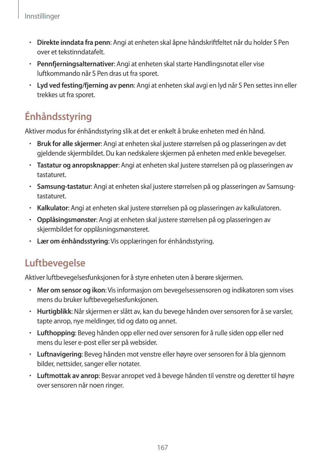 Samsung SM-N9005ZRENEE, SM-N9005WDENEE, SM-N9005ZKENEE, SM-N9005ZIENEE, SM-N9005BDENEE manual Énhåndsstyring, Luftbevegelse 