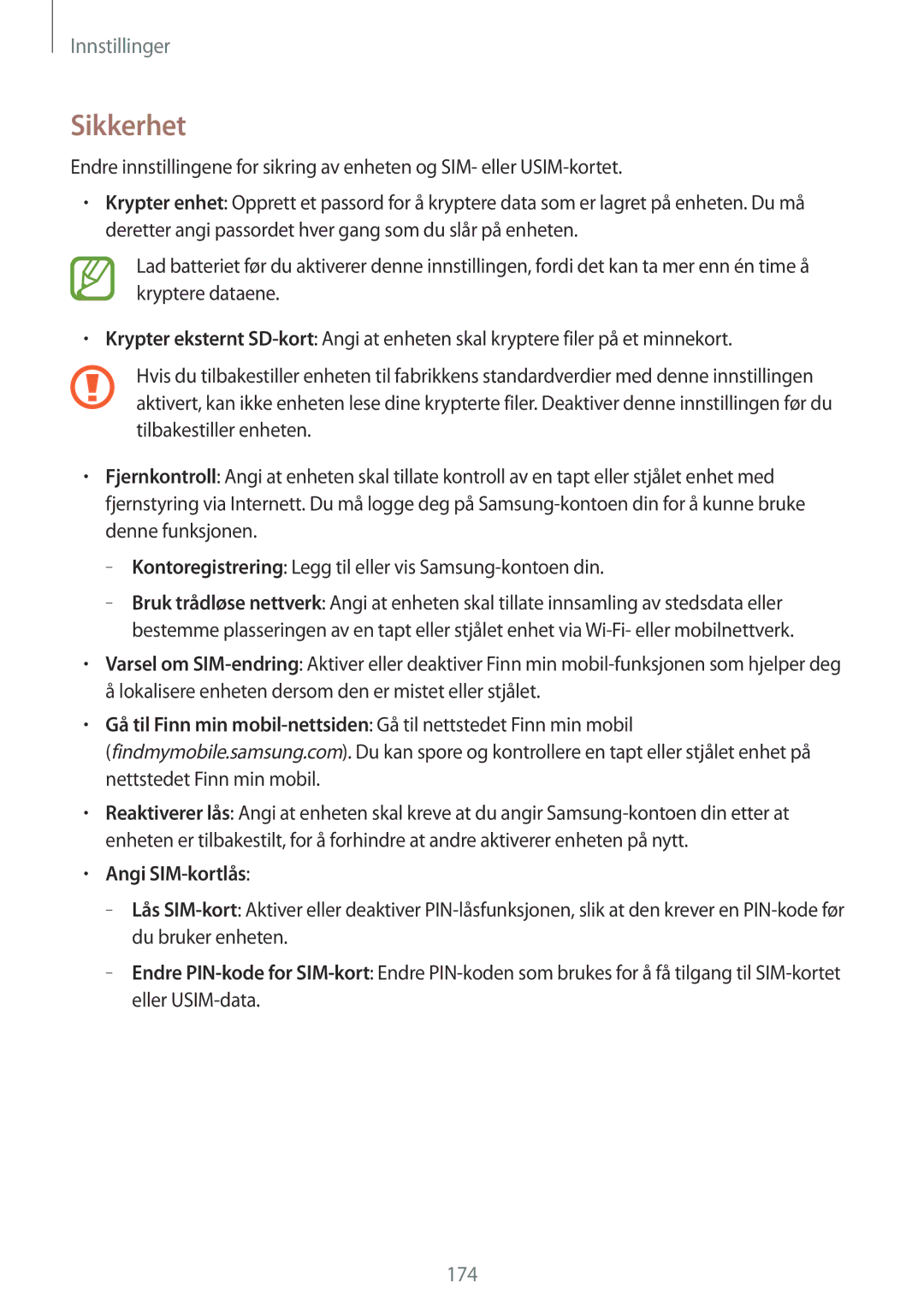 Samsung SM-N9005WDENEE, SM-N9005ZKENEE, SM-N9005ZIENEE, SM-N9005BDENEE, SM-N9005ZWENEE manual Sikkerhet, Angi SIM-kortlås 