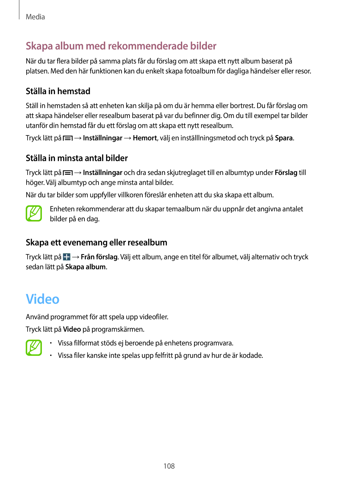 Samsung SM-N9005WDENEE Video, Skapa album med rekommenderade bilder, Ställa in hemstad, Ställa in minsta antal bilder 