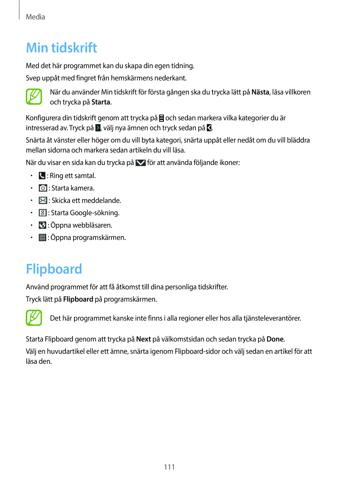 Samsung SM-N9005BDENEE, SM-N9005WDENEE, SM-N9005ZKENEE, SM-N9005ZIENEE, SM-N9005ZWENEE manual Min tidskrift, Flipboard 