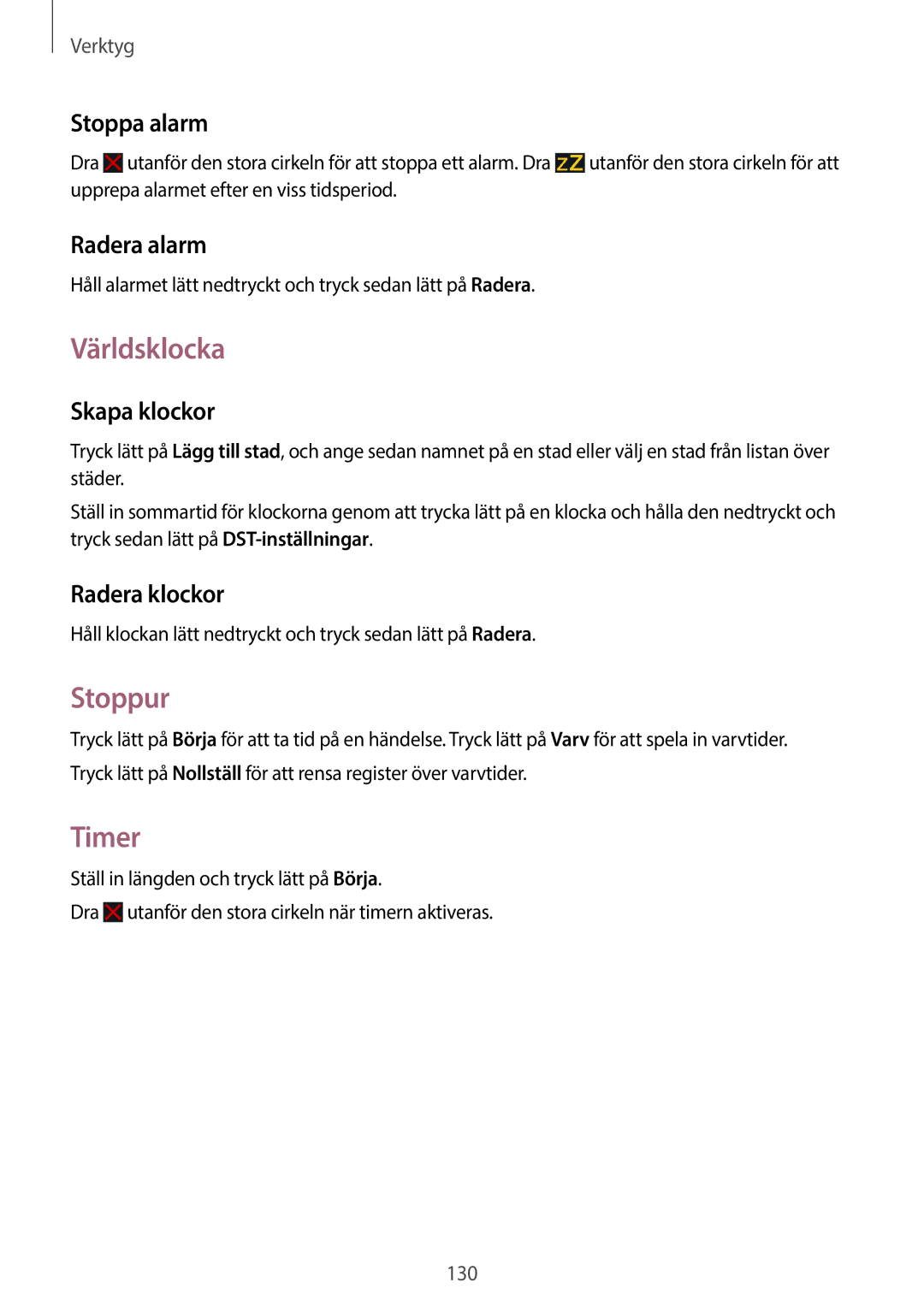 Samsung SM-N9005ZWENEE, SM-N9005WDENEE, SM-N9005ZKENEE, SM-N9005ZIENEE, SM-N9005BDENEE manual Världsklocka, Stoppur, Timer 