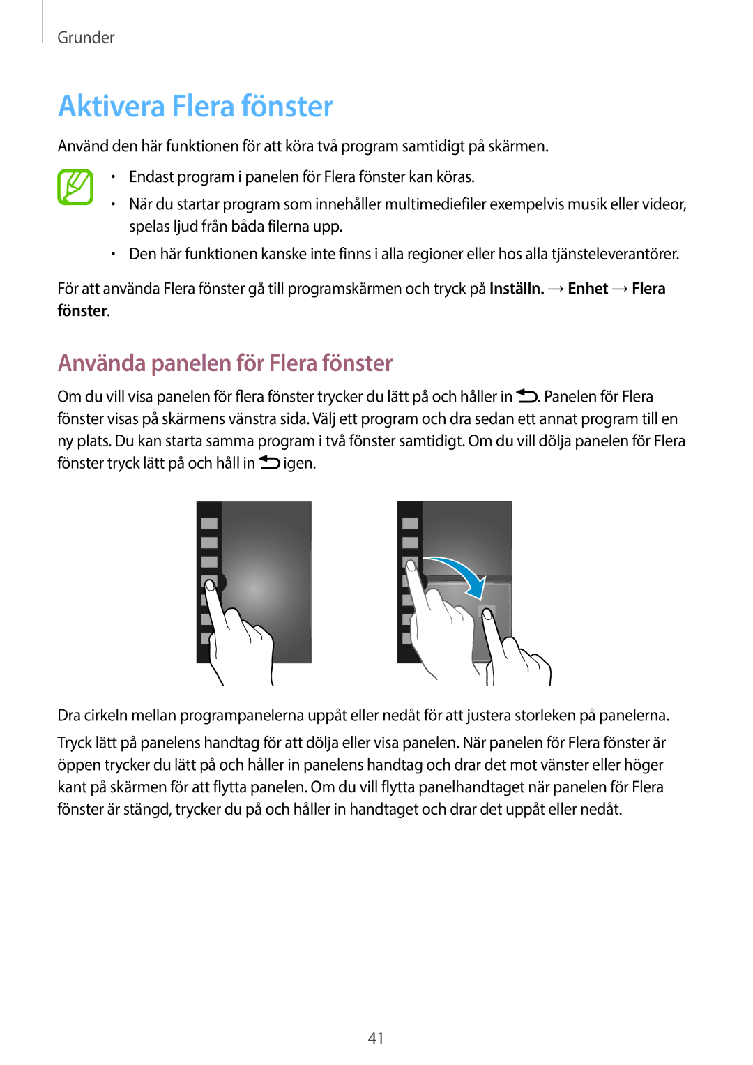 Samsung SM-N9005ZRENEE, SM-N9005WDENEE, SM-N9005ZKENEE Aktivera Flera fönster, Använda panelen för Flera fönster, Fönster 