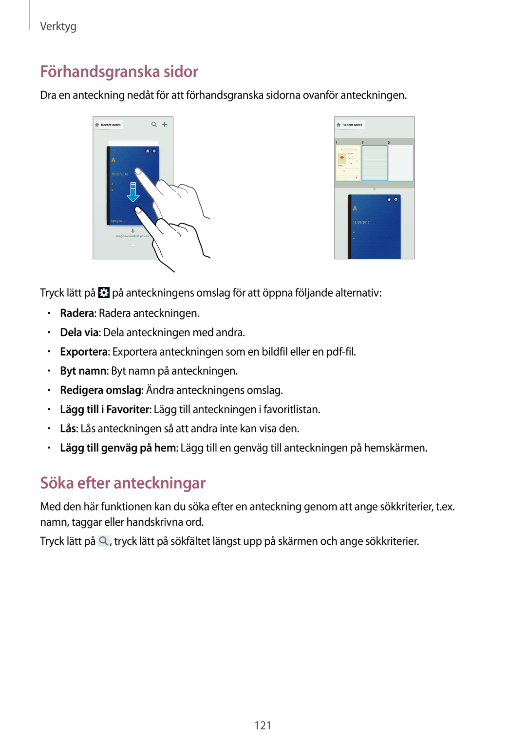 Samsung SM-N9005ZKENEE, SM-N9005WDENEE, SM-N9005ZIENEE, SM-N9005BDENEE manual Förhandsgranska sidor, Söka efter anteckningar 