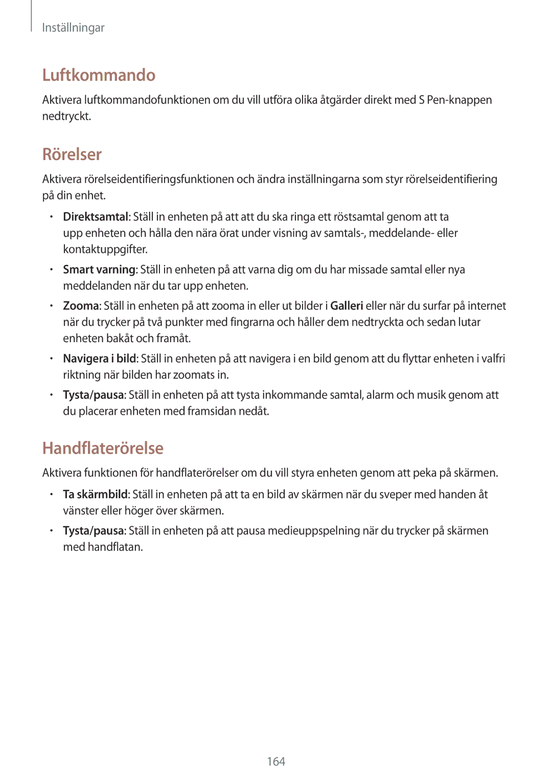 Samsung SM-N9005ZIENEE, SM-N9005WDENEE, SM-N9005ZKENEE, SM-N9005BDENEE manual Luftkommando, Rörelser, Handflaterörelse 