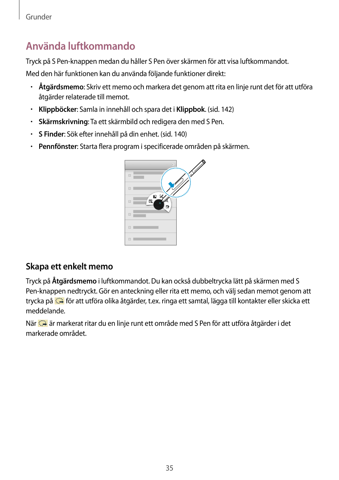 Samsung SM-N9005ZRENEE, SM-N9005WDENEE, SM-N9005ZKENEE, SM-N9005ZIENEE manual Använda luftkommando, Skapa ett enkelt memo 