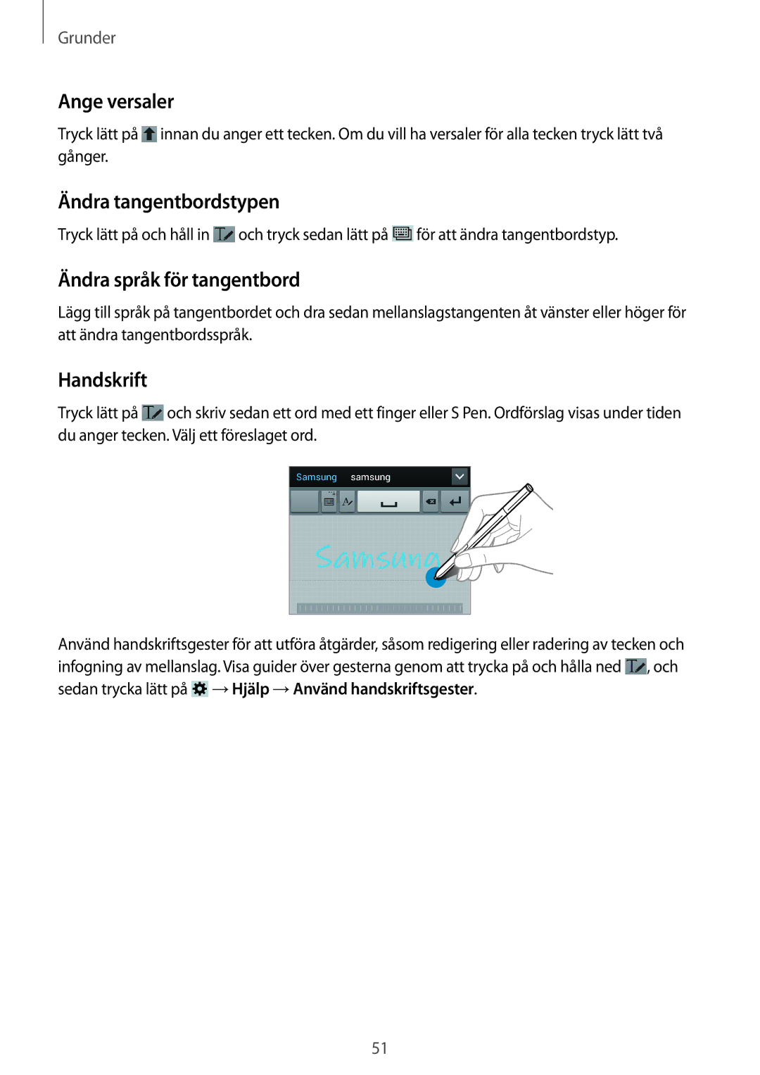 Samsung SM-N9005BDENEE, SM-N9005WDENEE Ange versaler, Ändra tangentbordstypen, Ändra språk för tangentbord, Handskrift 