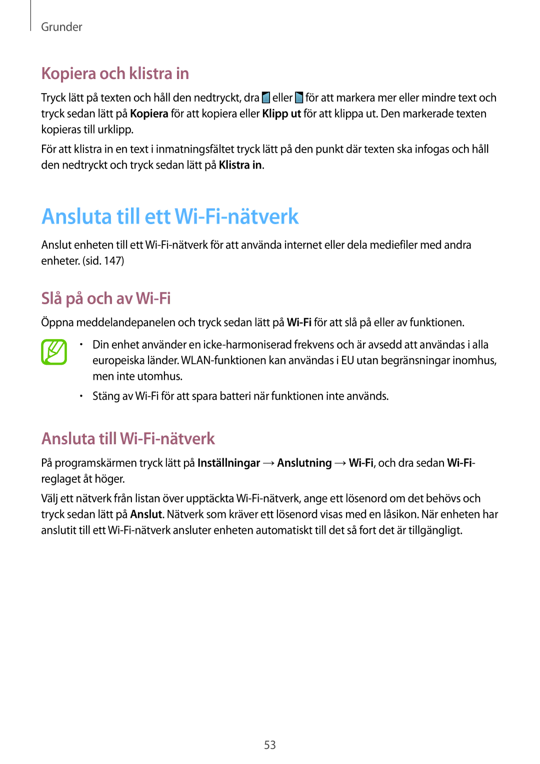 Samsung SM-N9005ZRENEE, SM-N9005WDENEE manual Ansluta till ett Wi-Fi-nätverk, Kopiera och klistra, Slå på och av Wi-Fi 