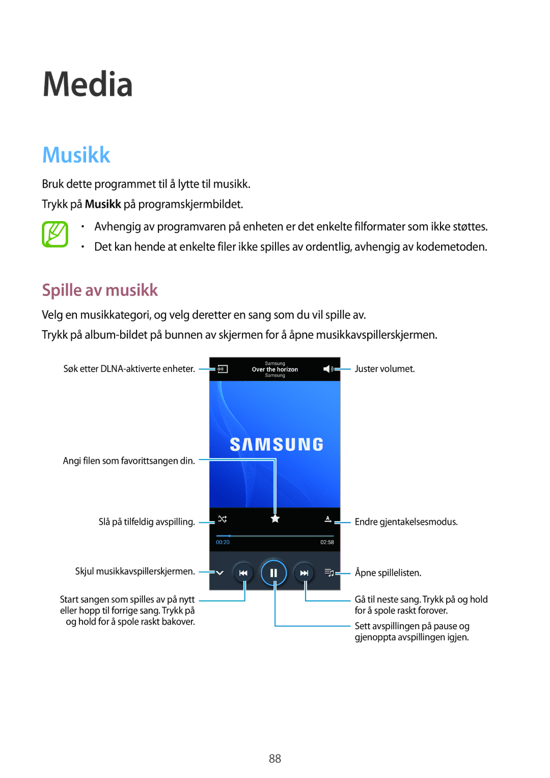 Samsung SM-N9005ZWENEE, SM-N9005WDENEE, SM-N9005ZKENEE, SM-N9005ZIENEE, SM-N9005BDENEE manual Musikk, Spille av musikk 