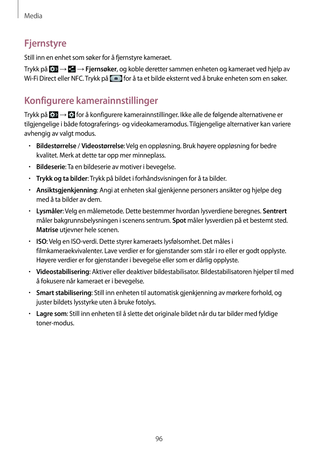 Samsung SM-N9005WDENEE, SM-N9005ZKENEE, SM-N9005ZIENEE, SM-N9005BDENEE manual Fjernstyre, Konfigurere kamerainnstillinger 
