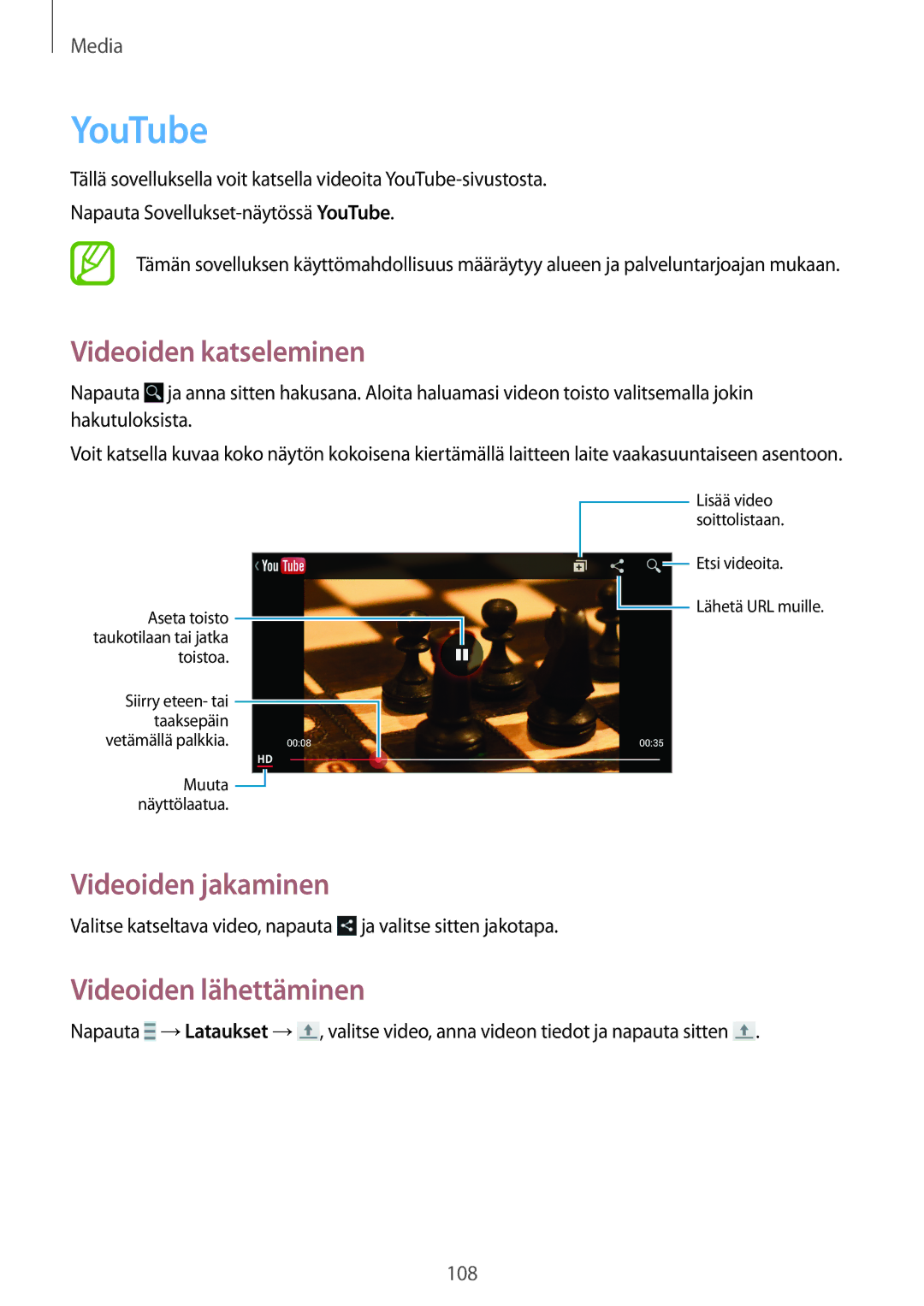 Samsung SM-N9005WDENEE, SM-N9005ZKENEE, SM-N9005ZIENEE manual YouTube, Videoiden katseleminen, Videoiden lähettäminen 