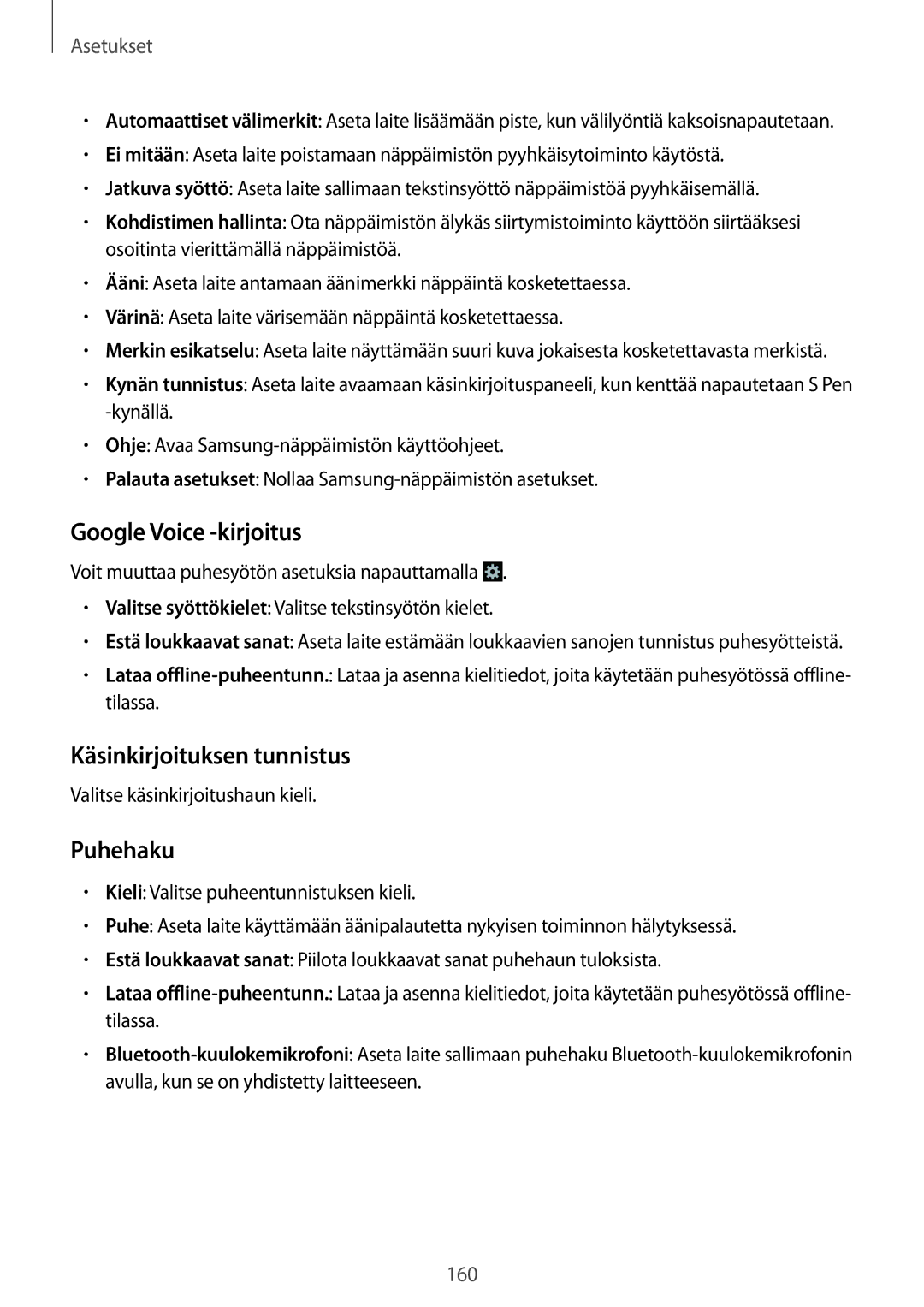 Samsung SM-N9005ZWENEE, SM-N9005WDENEE, SM-N9005ZKENEE manual Google Voice -kirjoitus, Käsinkirjoituksen tunnistus, Puhehaku 