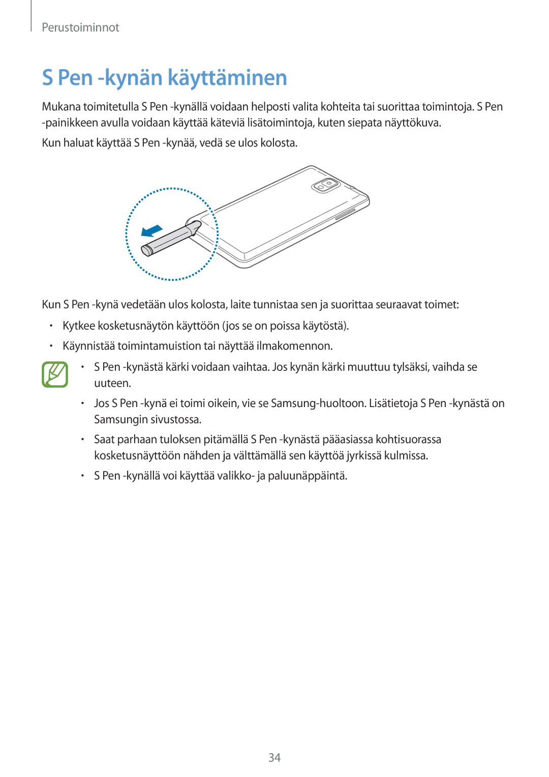 Samsung SM-N9005ZWENEE, SM-N9005WDENEE, SM-N9005ZKENEE, SM-N9005ZIENEE, SM-N9005BDENEE, SM-N9005ZRENEE Pen -kynän käyttäminen 