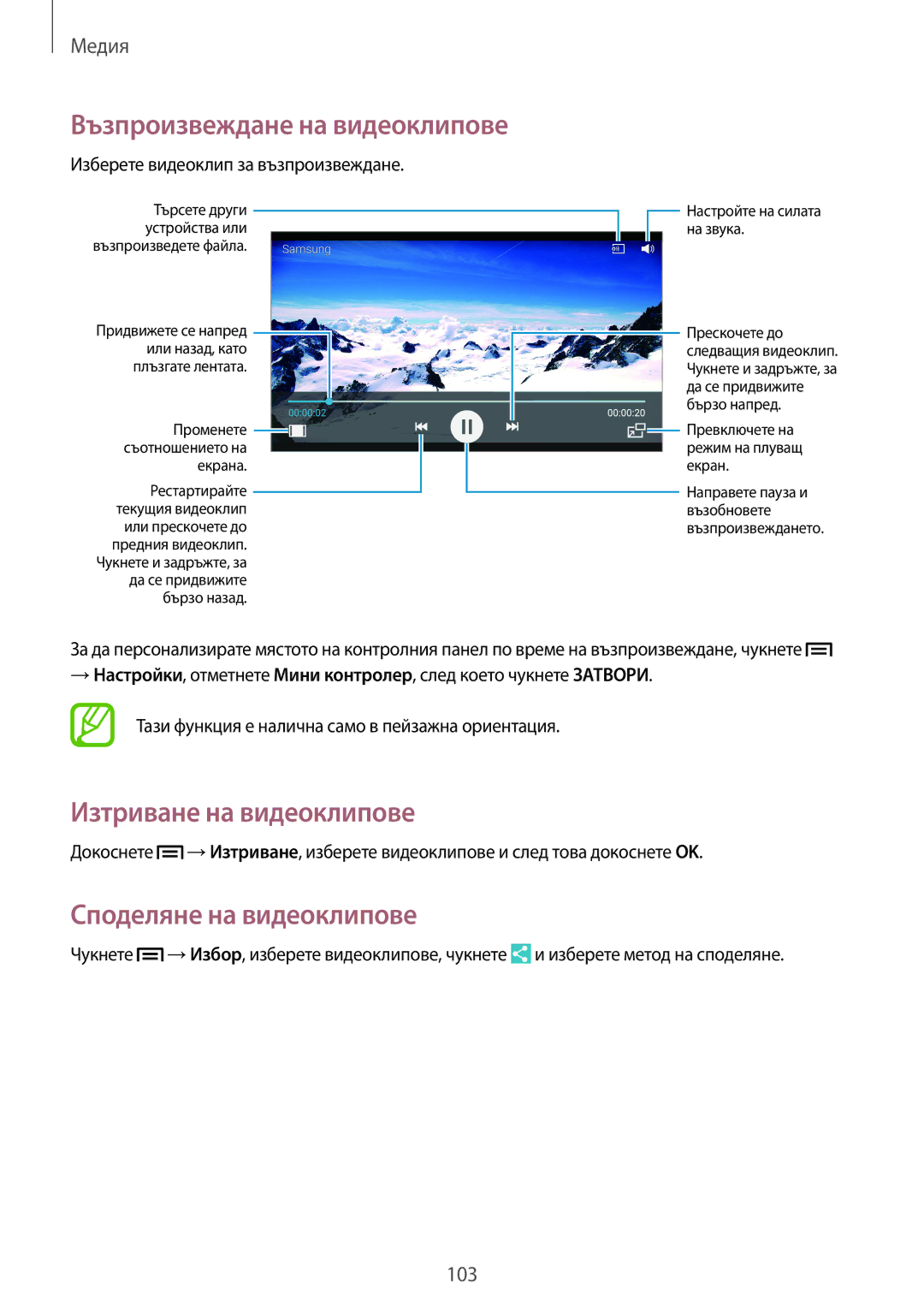 Samsung SM-N9005ZWEVVT manual Изтриване на видеоклипове, Споделяне на видеоклипове, Изберете видеоклип за възпроизвеждане 