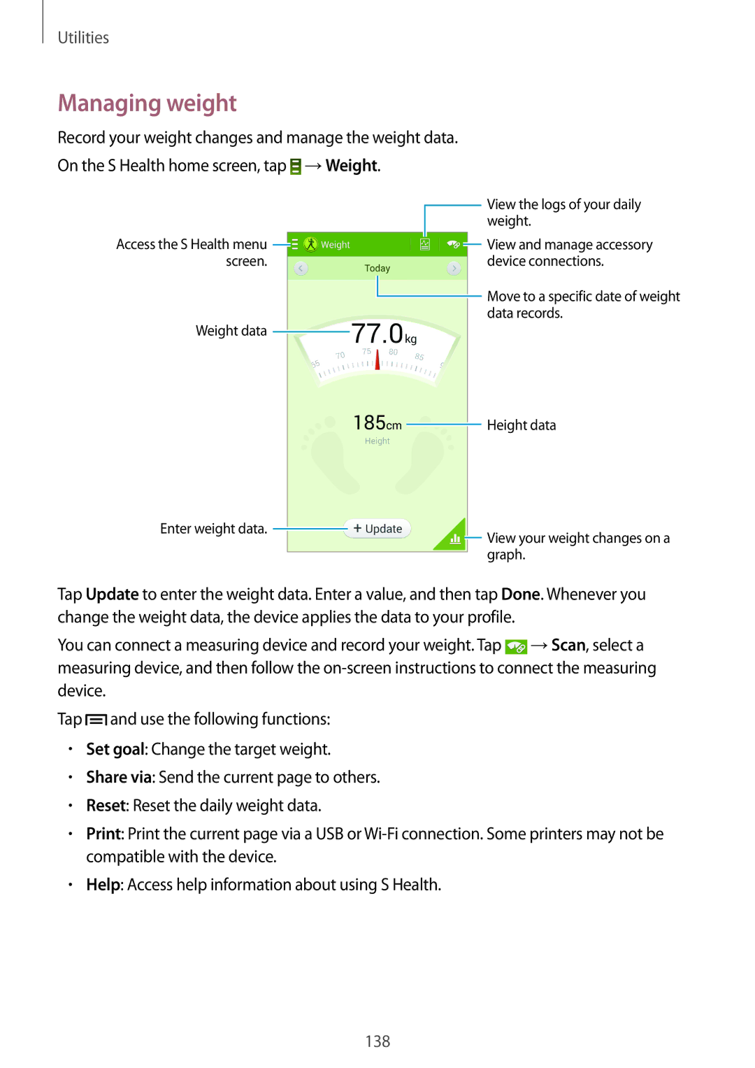 Samsung SM-N9005ZIEKSA, SM-N9005ZKEEGY, SM-N9005ZIEEGY, SM-N9005ZREAFR, SM-N9005WDEKSA, SM-N9005ZIEAFR manual Managing weight 