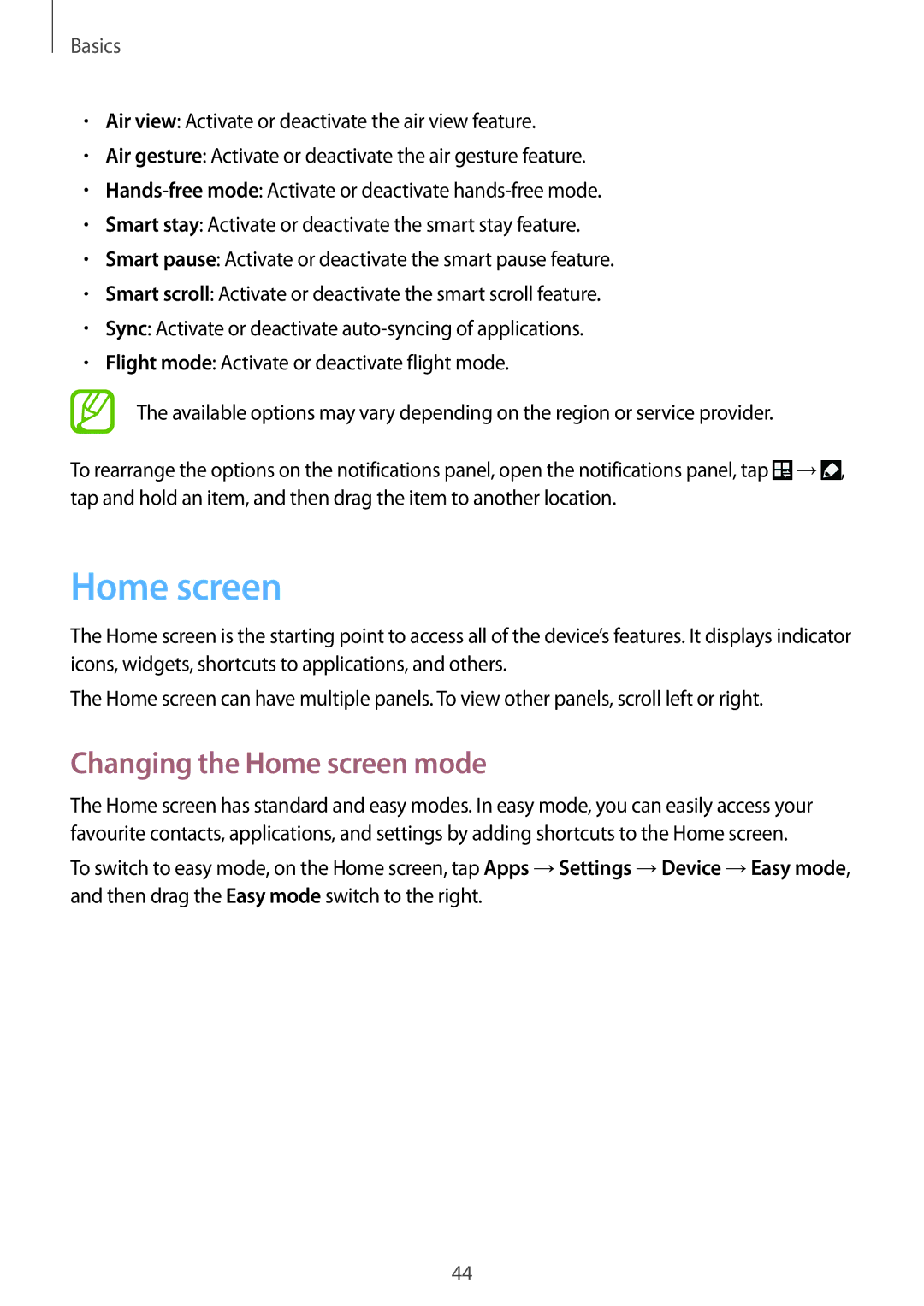 Samsung SM-N9005WDEEGY, SM-N9005ZKEEGY, SM-N9005ZIEEGY, SM-N9005ZIEKSA, SM-N9005ZREAFR manual Changing the Home screen mode 