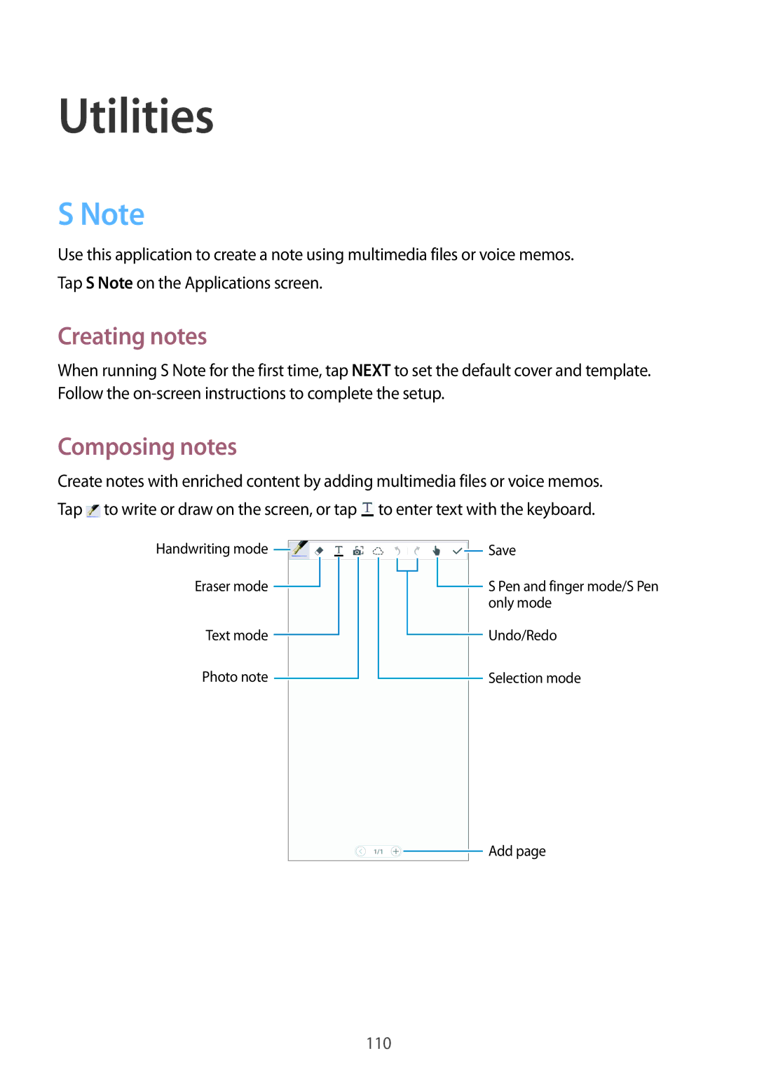 Samsung SM-N9005BDEEGY, SM-N9005ZKEEGY, SM-N9005ZIEEGY, SM-N9005ZIEKSA manual Utilities, Creating notes, Composing notes 