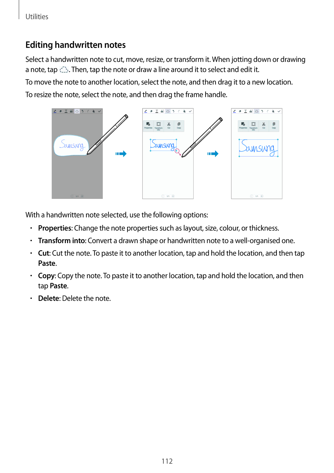 Samsung SM-N9005WDEEGY, SM-N9005ZKEEGY, SM-N9005ZIEEGY, SM-N9005ZIEKSA, SM-N9005ZREAFR manual Editing handwritten notes 