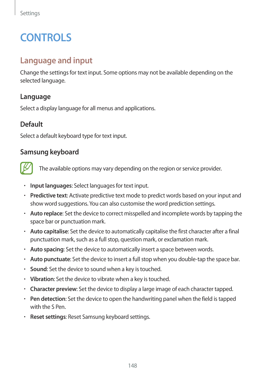 Samsung SM-N9005ZWEEGY, SM-N9005ZKEEGY, SM-N9005ZIEEGY, SM-N9005ZIEKSA manual Language and input, Default, Samsung keyboard 