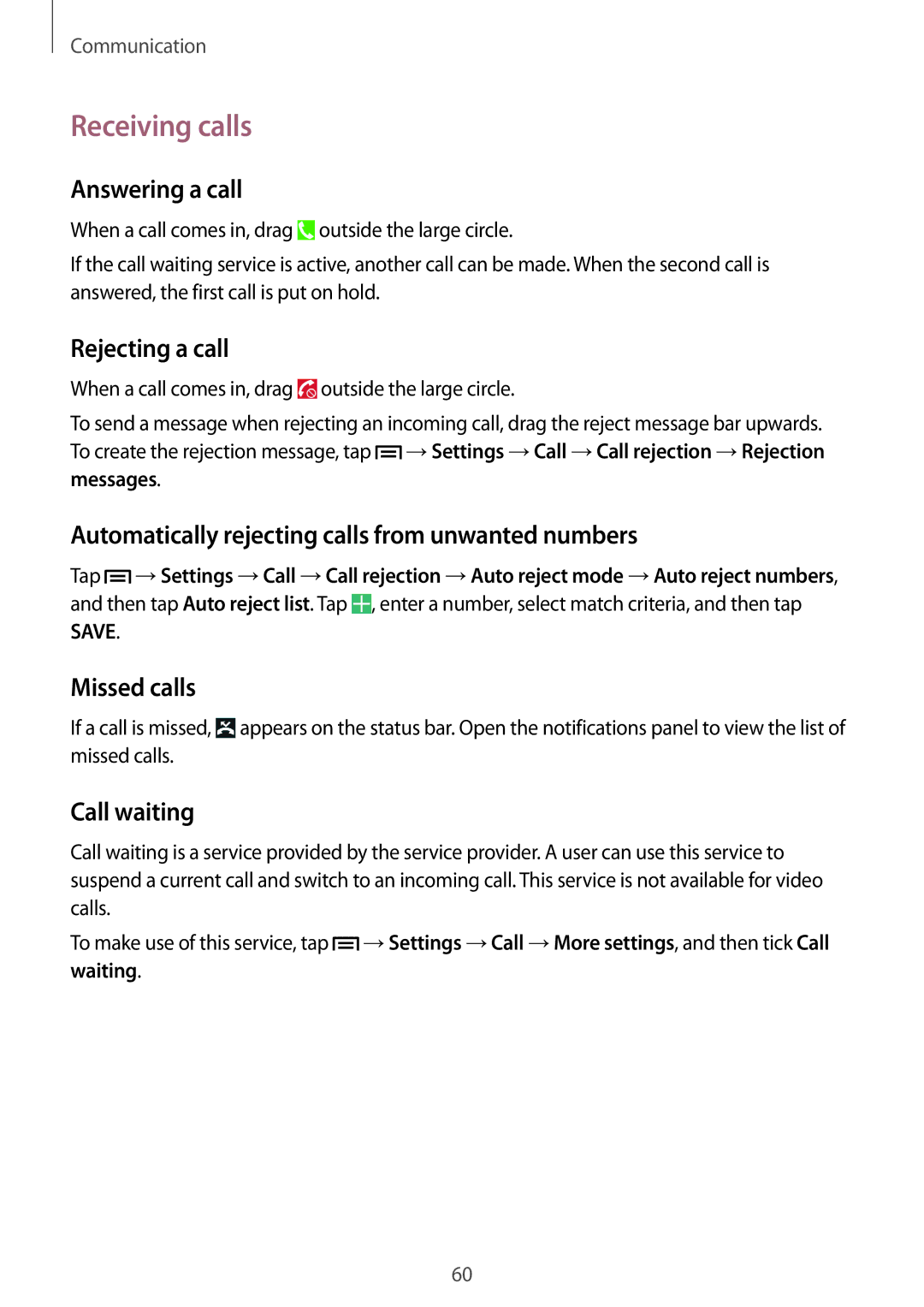 Samsung SM-N9005BDEKSA, SM-N9005ZKEEGY, SM-N9005ZIEEGY, SM-N9005ZIEKSA, SM-N9005ZREAFR, SM-N9005WDEKSA manual Receiving calls 