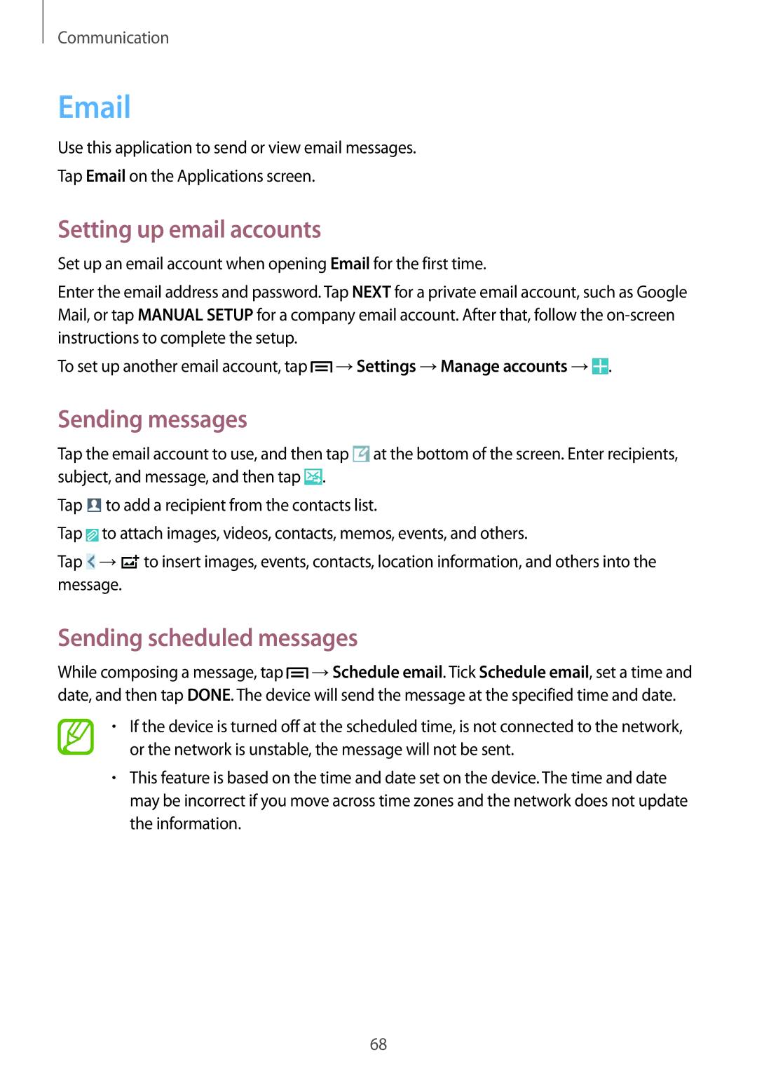 Samsung SM-N9005ZKEEGY, SM-N9005ZIEEGY, SM-N9005ZIEKSA, SM-N9005ZREAFR, SM-N9005WDEKSA manual Setting up email accounts 