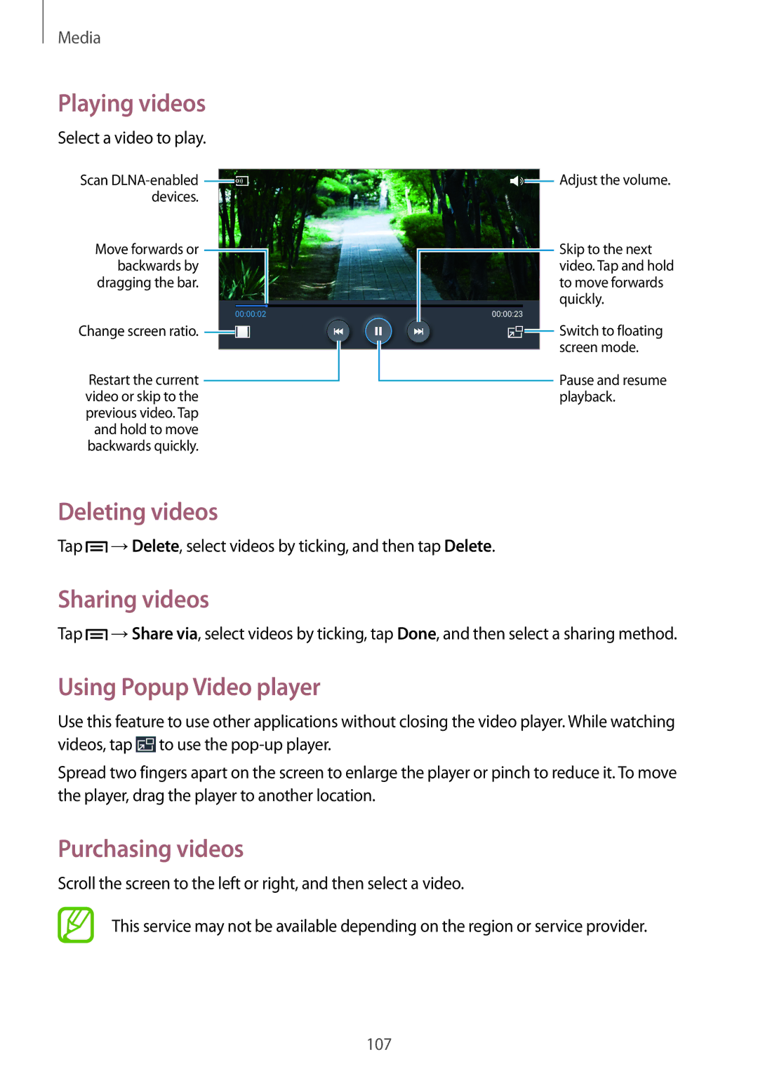 Samsung SM-N9005ZIEAFR, SM-N9005ZKEEGY manual Deleting videos, Sharing videos, Using Popup Video player, Purchasing videos 