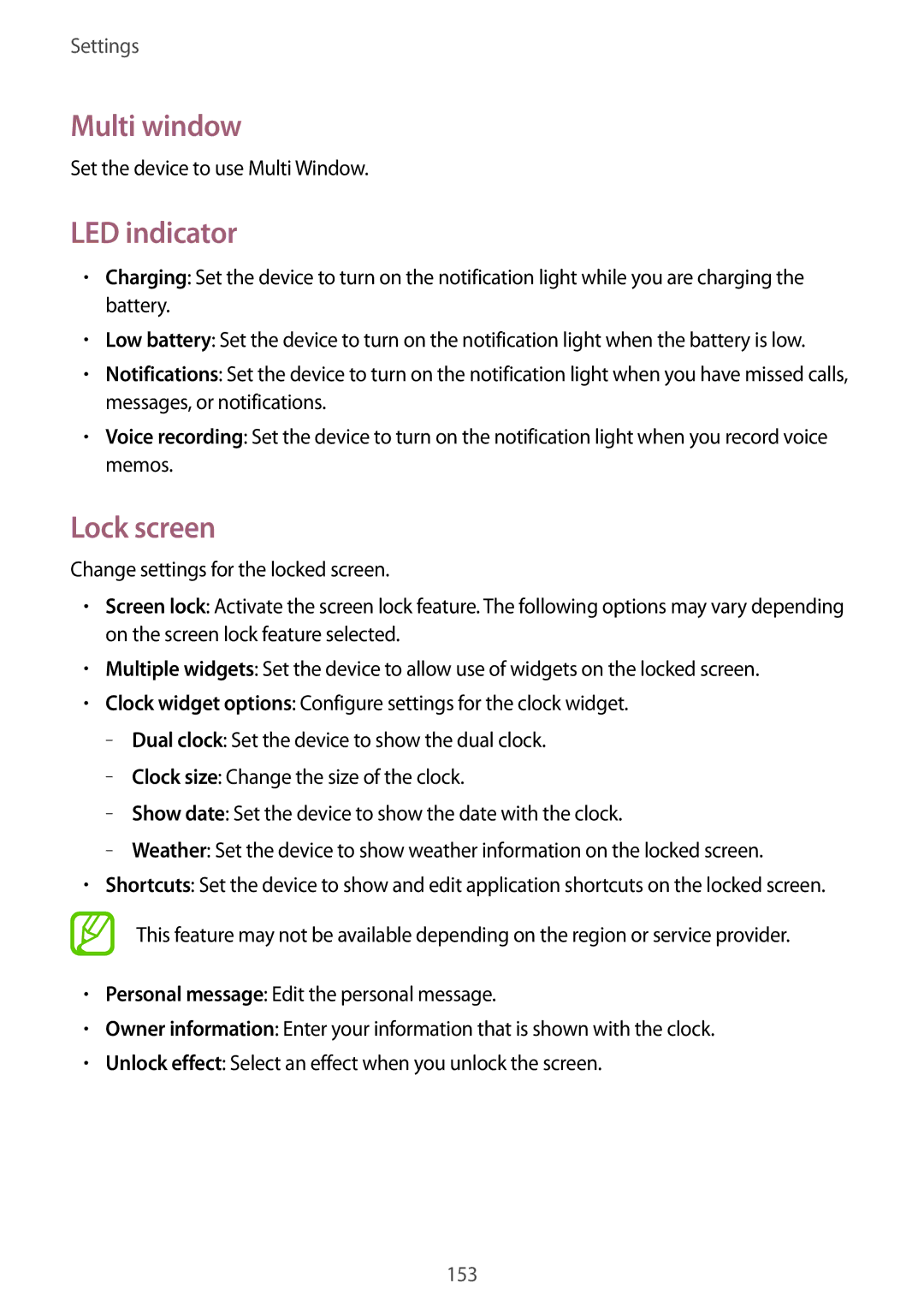 Samsung SM-N9005ZKEEGY, SM-N9005ZIEEGY manual Multi window, LED indicator, Lock screen, Set the device to use Multi Window 