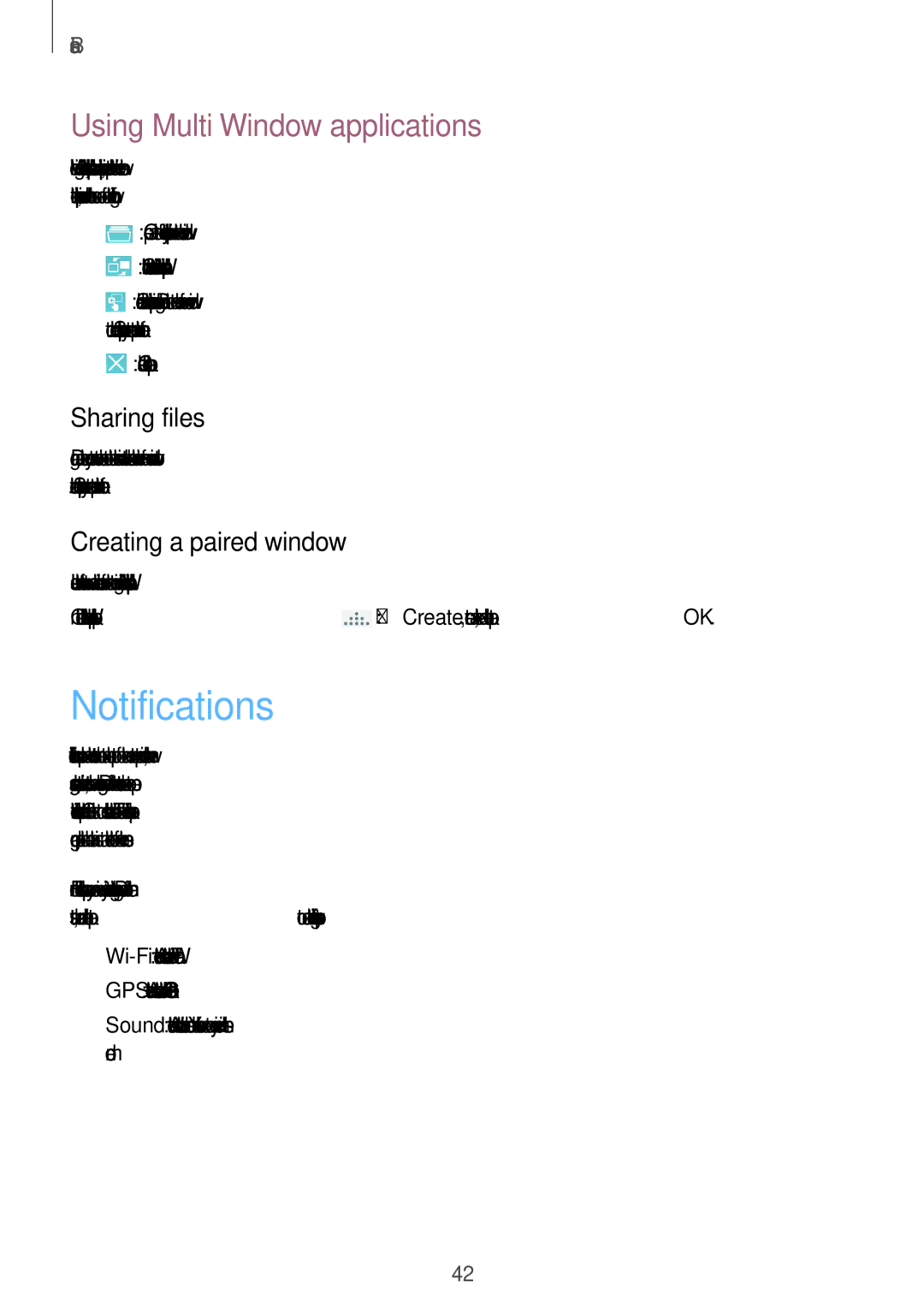 Samsung SM-N9005BDEEGY manual Notifications, Using Multi Window applications, Sharing files, Creating a paired window 