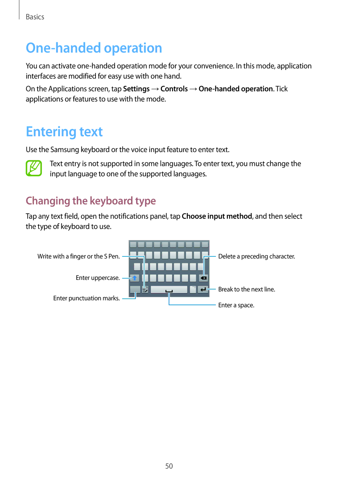 Samsung SM-N9005ZREKSA, SM-N9005ZKEEGY, SM-N9005ZIEEGY manual One-handed operation, Entering text, Changing the keyboard type 