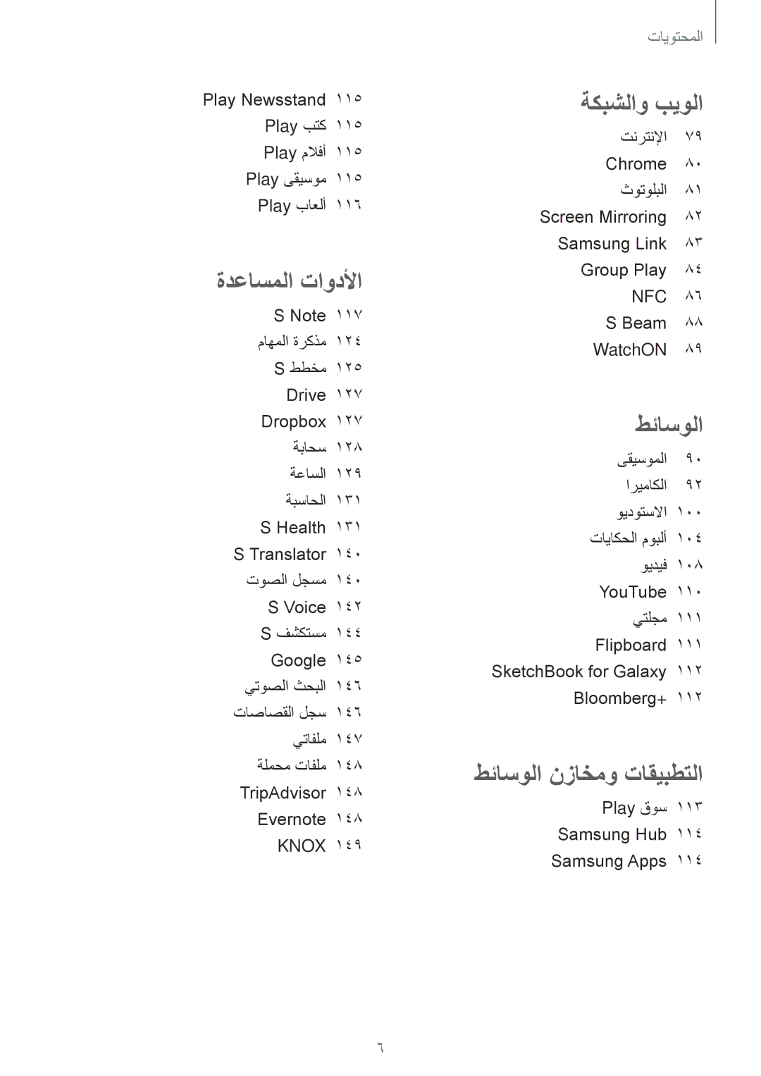 Samsung SM-N9005ZKEAFR, SM-N9005ZKEEGY, SM-N9005ZIEEGY, SM-N9005ZIEKSA, SM-N9005ZREAFR manual طئاسولا نزاخمو تاقيبطتلا 