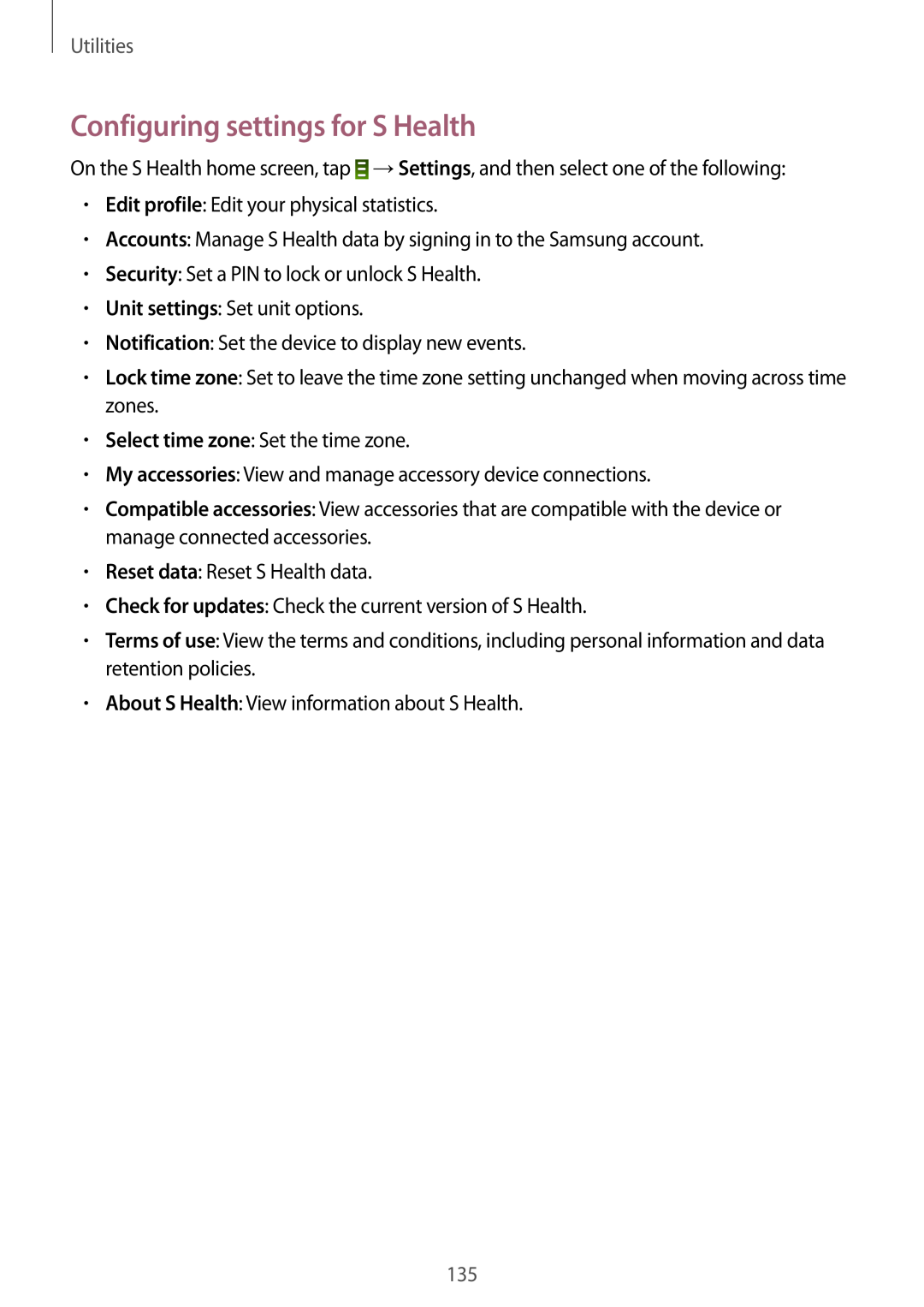 Samsung SM-N9005ZREKSA, SM-N9005ZKEEGY, SM-N9005ZIEEGY, SM-N9005ZIEKSA manual Configuring settings for S Health, Utilities 