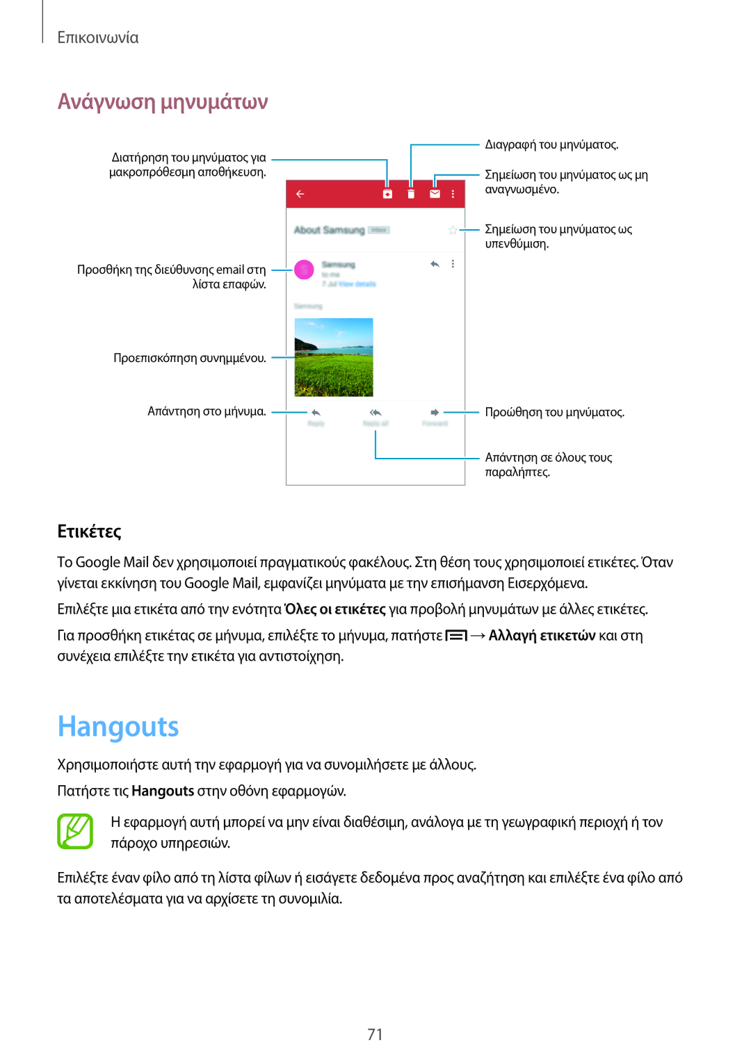 Samsung SM-N9005ZWECOS, SM-N9005ZKEEUR, SM-N9005ZWEEUR, SM-N9005ZKECOS, SM-N9005ZIEEUR manual Hangouts, Ετικέτες 