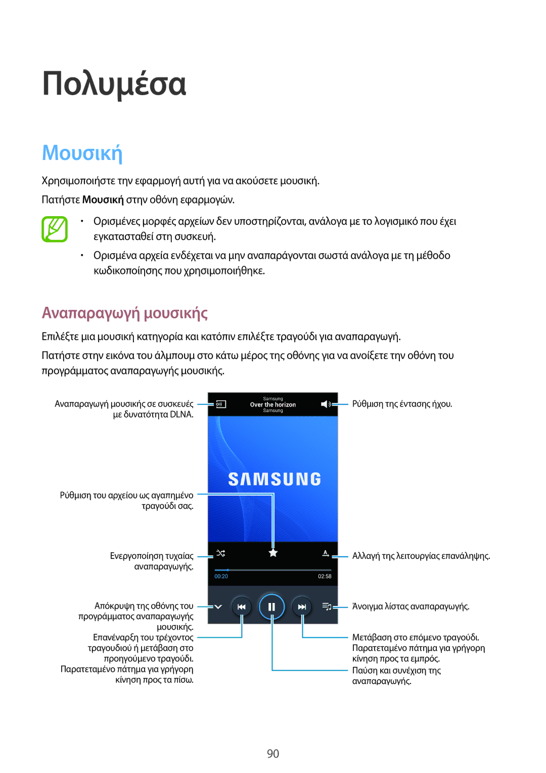 Samsung SM-N9005ZKEEUR, SM-N9005ZWECOS, SM-N9005ZWEEUR, SM-N9005ZKECOS, SM-N9005ZIEEUR manual Μουσική, Αναπαραγωγή μουσικής 