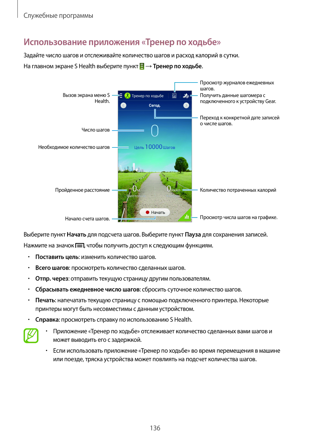 Samsung SM-N9005BDEMGF, SM-N9005ZKESEB, SM-N9005ZWESEB, SM-N9005WDESEB manual Использование приложения «Тренер по ходьбе» 