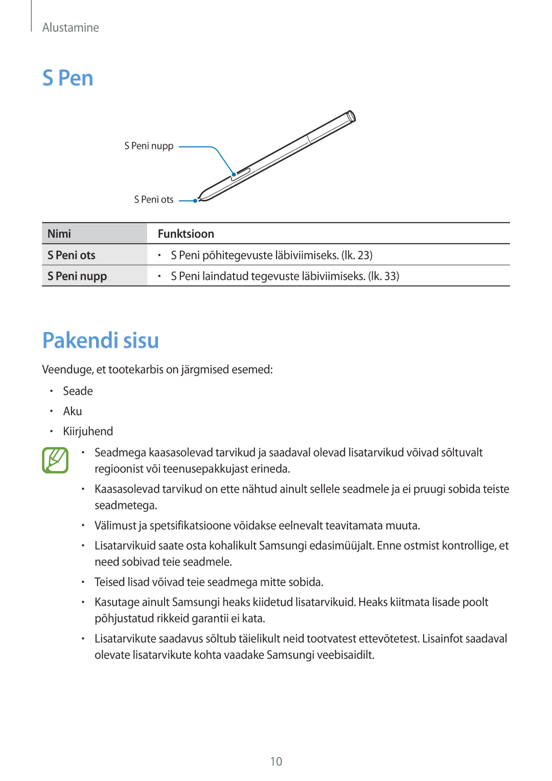 Samsung SM-N9005ZWESEB, SM-N9005ZKESEB, SM-N9005WDESEB manual Pen, Pakendi sisu 