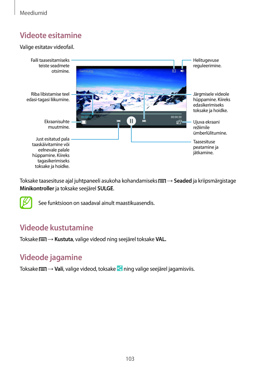 Samsung SM-N9005ZWESEB, SM-N9005ZKESEB, SM-N9005WDESEB Videode kustutamine, Videode jagamine, Valige esitatav videofail 