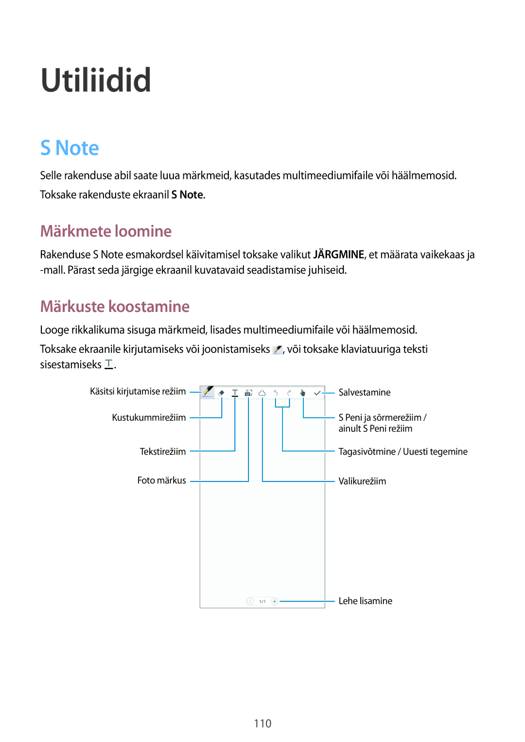 Samsung SM-N9005WDESEB, SM-N9005ZKESEB, SM-N9005ZWESEB manual Märkmete loomine, Märkuste koostamine 