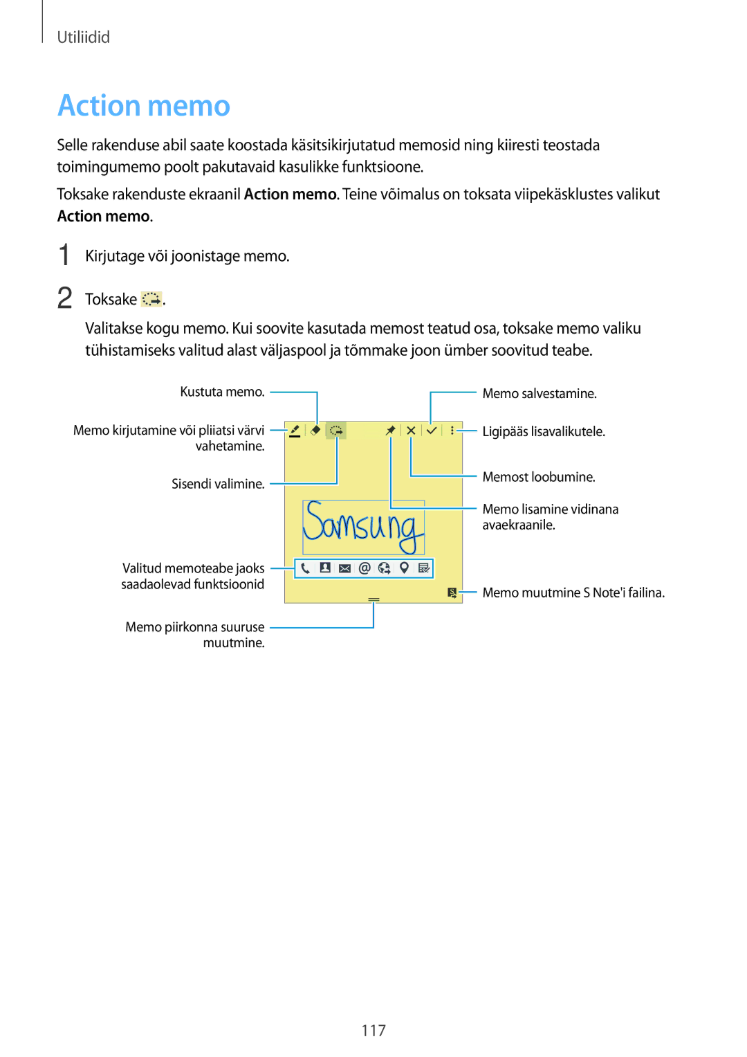 Samsung SM-N9005ZKESEB, SM-N9005ZWESEB, SM-N9005WDESEB manual Action memo 