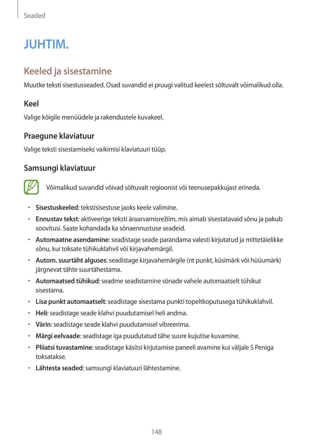 Samsung SM-N9005ZWESEB, SM-N9005ZKESEB, SM-N9005WDESEB manual Keeled ja sisestamine, Praegune klaviatuur, Samsungi klaviatuur 