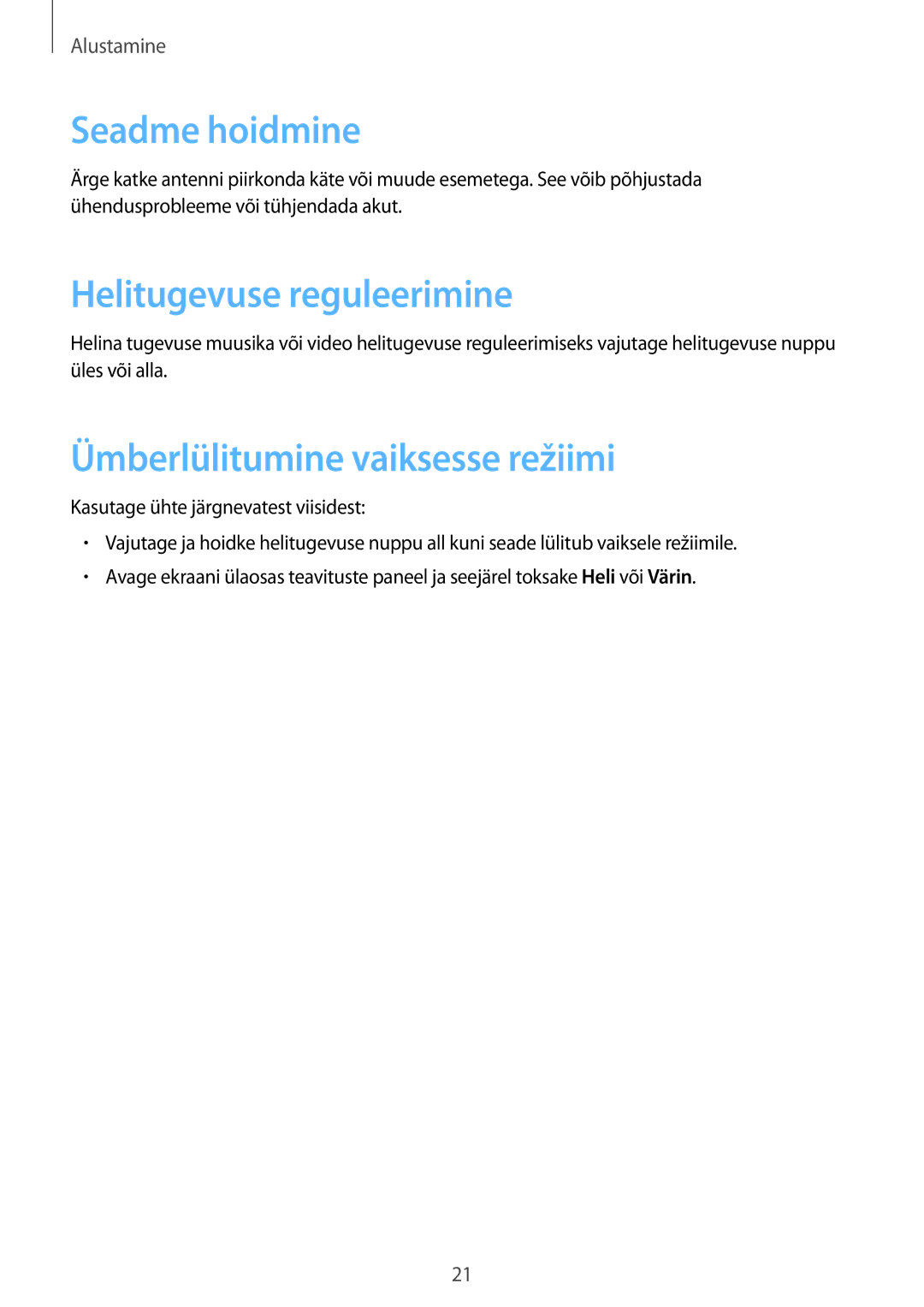 Samsung SM-N9005ZKESEB, SM-N9005ZWESEB manual Seadme hoidmine, Helitugevuse reguleerimine, Ümberlülitumine vaiksesse režiimi 