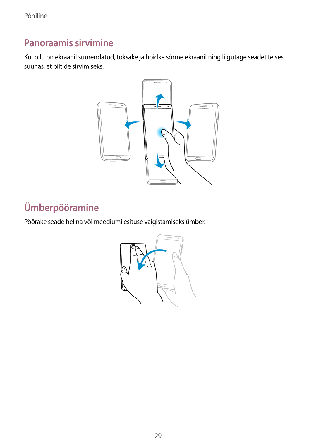 Samsung SM-N9005WDESEB, SM-N9005ZKESEB, SM-N9005ZWESEB manual Panoraamis sirvimine, Ümberpööramine 