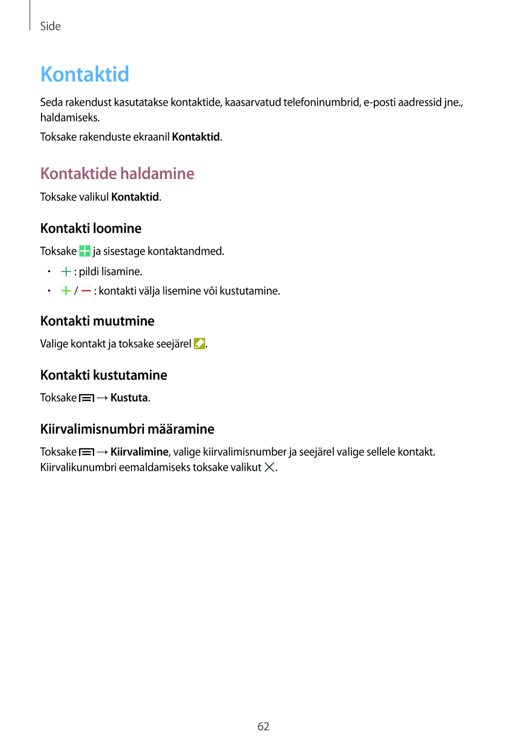 Samsung SM-N9005WDESEB, SM-N9005ZKESEB, SM-N9005ZWESEB manual Kontaktide haldamine 