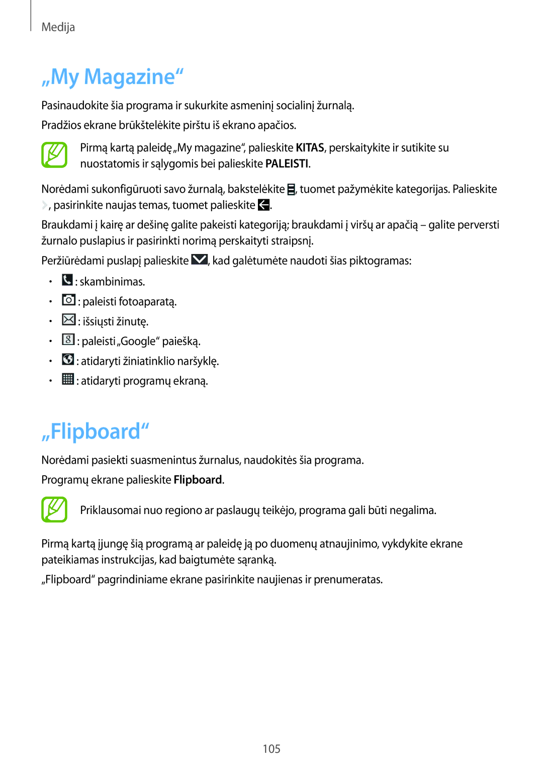 Samsung SM-N9005ZKESEB, SM-N9005ZWESEB, SM-N9005WDESEB manual „My Magazine, „Flipboard 