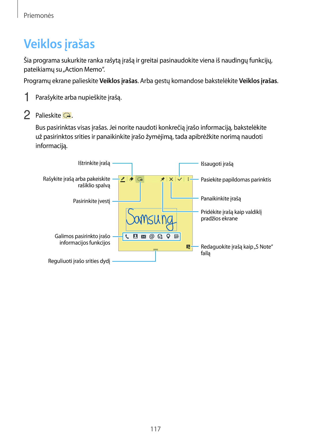 Samsung SM-N9005ZKESEB, SM-N9005ZWESEB, SM-N9005WDESEB manual Veiklos įrašas 