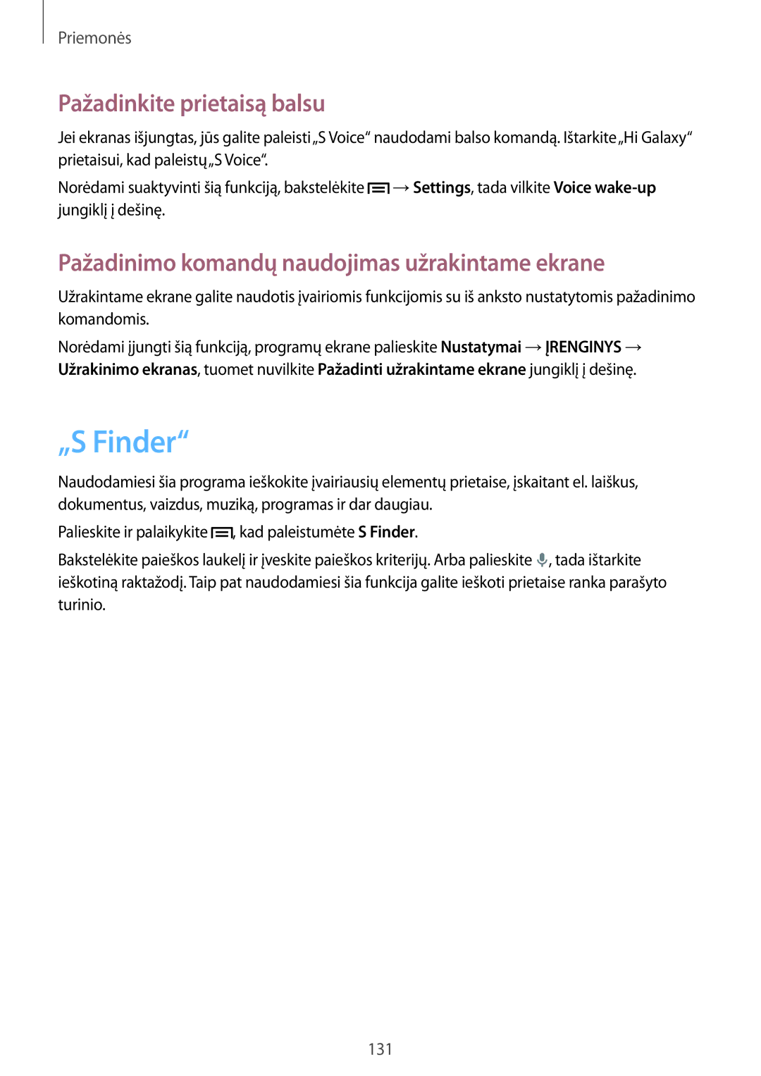 Samsung SM-N9005WDESEB manual „S Finder, Pažadinkite prietaisą balsu, Pažadinimo komandų naudojimas užrakintame ekrane 