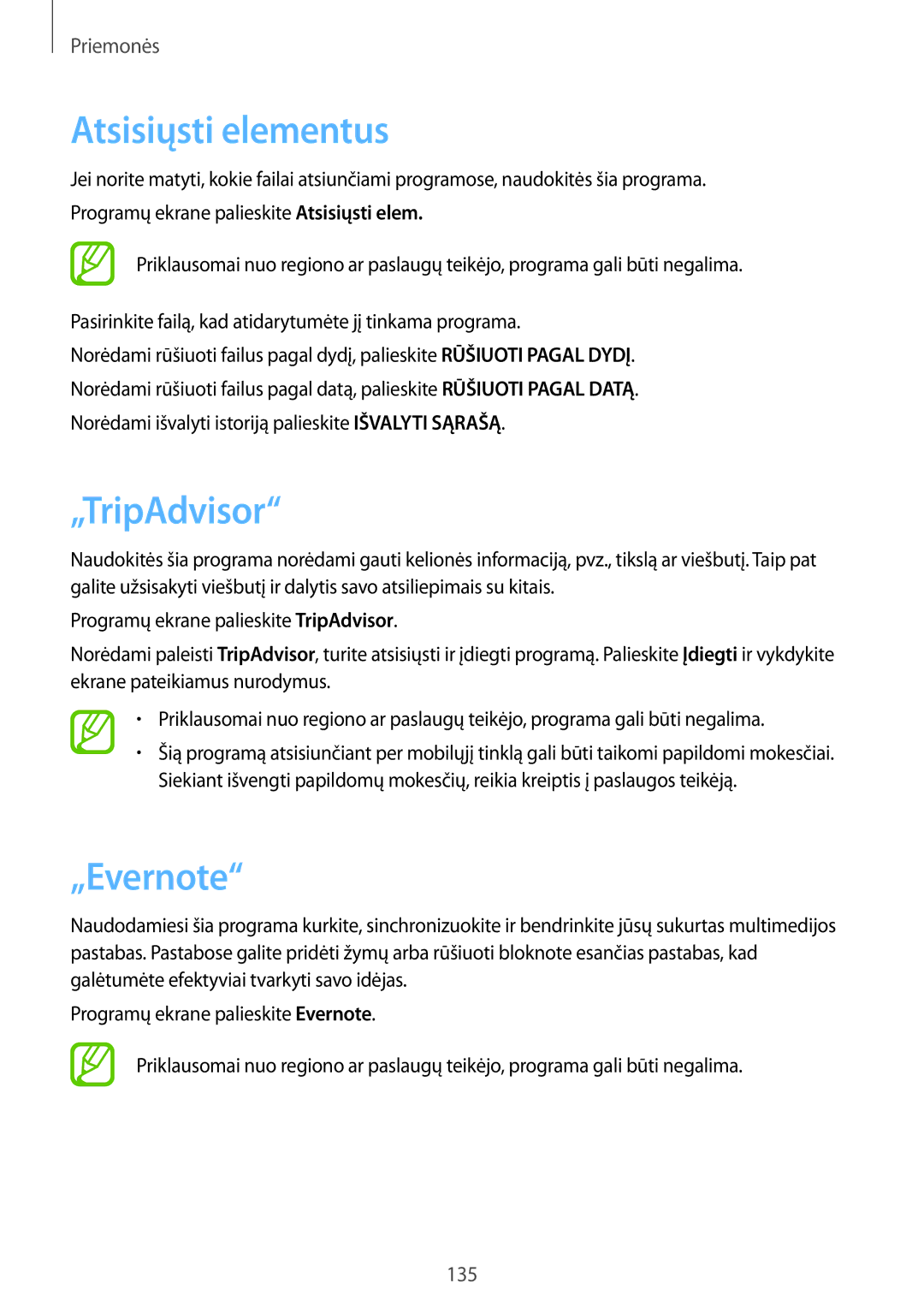 Samsung SM-N9005ZKESEB, SM-N9005ZWESEB, SM-N9005WDESEB manual Atsisiųsti elementus, „TripAdvisor, „Evernote 